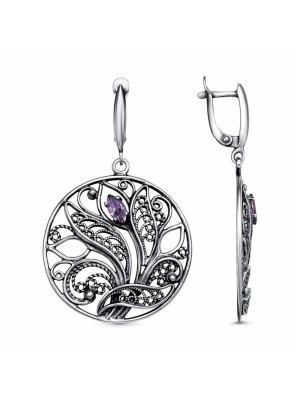 Серьги серебро 925 пробы, покрытие - оксидирование, вставка - фианит (недрагоценный камень)