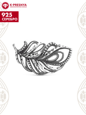 Брошь серебро 925 пробы, покрытие - оксидирование, отделка - алмазная грань, без вставок