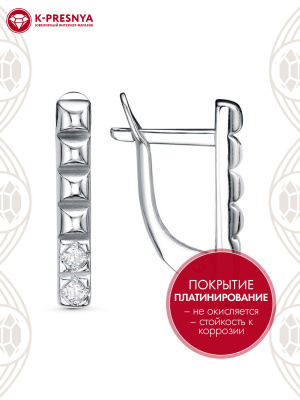 Серьги серебро 925 пробы, покрытие - платинирование, вставка - фианит (недрагоценный камень)