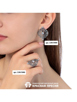 Серьги серебро 925 пробы, покрытие - оксидирование, вставка - фианит (недрагоценный камень)