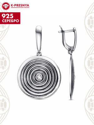 Серьги серебро 925 пробы, покрытие - оксидирование, вставка - кристалл preciosa
