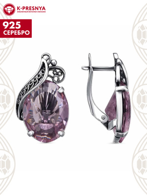 Серьги серебро 925 пробы, покрытие - оксидирование, вставка - стекло ювелирное собственной огранки