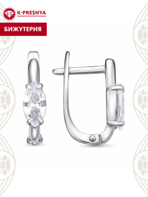 Серьги бижутерия, покрытие - платинирование, вставка - фианит (недрагоценный камень)