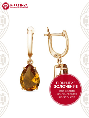 Серьги серебро 925 пробы, покрытие - золочение, вставка - искусственный султанит