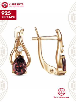 Серьги серебро 925 пробы, покрытие - золочение, вставка - фианит (недрагоценный камень)