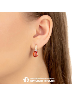 Серьги серебро 925 пробы, покрытие - золочение, выборочное родирование, вставка - фианит (недрагоценный камень)