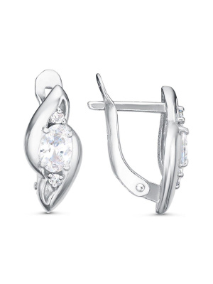 Серьги серебро 925 пробы, покрытие - родирование, вставка - фианит (недрагоценный камень)