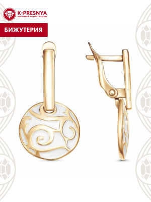 Серьги бижутерия, покрытие - золочение, отделка - эмаль, без вставок