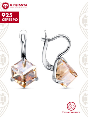 Серьги серебро 925 пробы, покрытие - оксидирование, вставка - ювелирное стекло европейской огранки