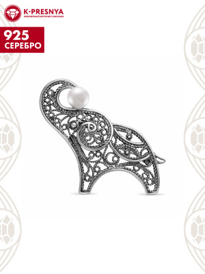 Брошь серебро 925 пробы, покрытие - оксидирование, вставка - культивированный жемчуг