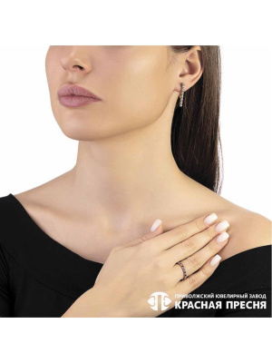 Серьги серебро 925 пробы, покрытие - золочение, вставка - фианит (недрагоценный камень)