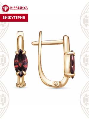 Серьги бижутерия, покрытие - золочение, вставка - фианит (недрагоценный камень)