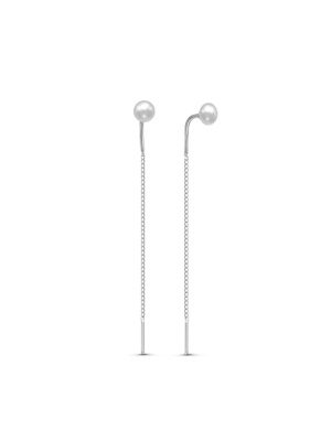 Серьги бижутерия, покрытие - серебрение, вставка - культивированный жемчуг