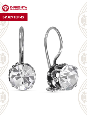 Серьги бижутерия, покрытие - серебрение с оксидированием, вставка - стекло ювелирное preciosa