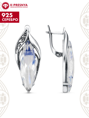 Серьги серебро 925 пробы, покрытие - оксидирование, вставка - стекло ювелирное собственной огранки