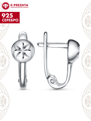 Серьги серебро 925 пробы, покрытие - платинирование, отделка - алмазная грань, без вставок