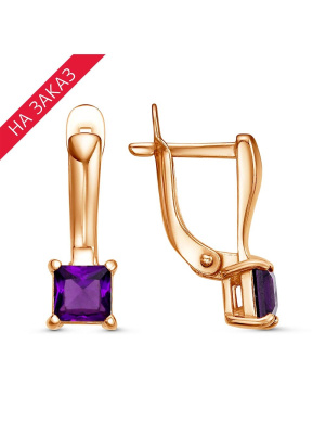 Серьги серебро 925 пробы, покрытие - золочение, вставка - аметист (полудрагоценный камень)