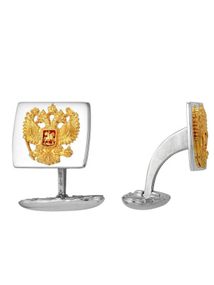 Запонки серебро 925 пробы, покрытие - оксидирование, выборочное золочение, отделка - эмаль, без вставок