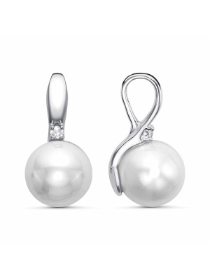 Подвеска бижутерия, покрытие - платинирование, вставка - имитация жемчуга, фианит (недрагоценный камень)