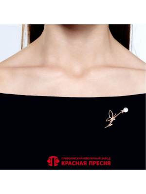Брошь серебро 925 пробы, покрытие - золочение, вставка - имитация жемчуга