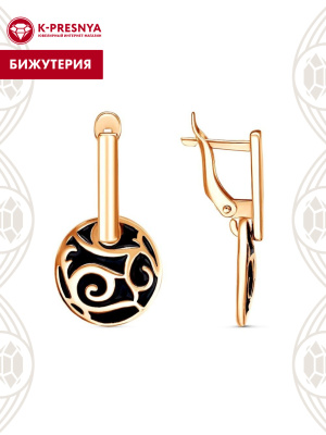 Серьги бижутерия, покрытие - золочение, отделка - эмаль, без вставок