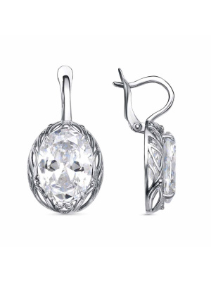 Серьги серебро 925 пробы, покрытие - оксидирование, вставка - фианит (недрагоценный камень)