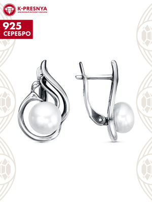 Серьги серебро 925 пробы, покрытие - оксидирование, вставка - культивированный жемчуг