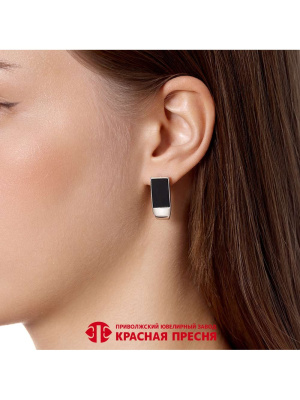 Серьги серебро 925 пробы, покрытие - родирование, вставка - искусственный агат черный