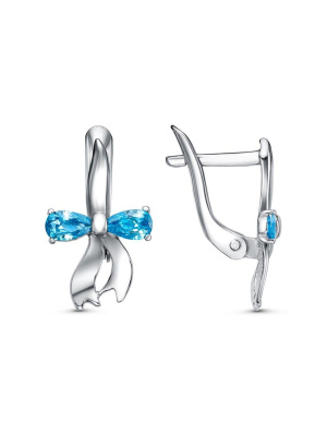 Серьги серебро 925 пробы, покрытие - платинирование, вставка - фианит (недрагоценный камень)