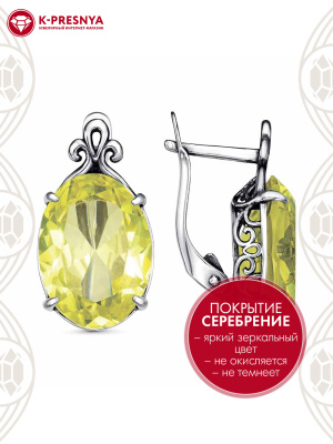 Серьги бижутерия, покрытие - серебрение с оксидированием, вставка - стекло ювелирное собственной огранки