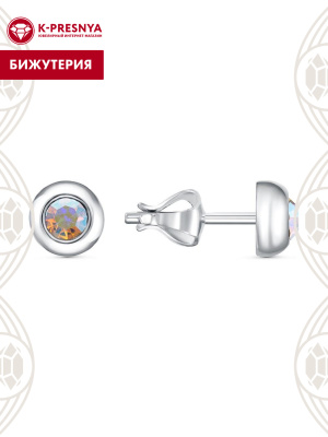 Серьги бижутерия, покрытие - серебрение, вставка - стекло ювелирное preciosa