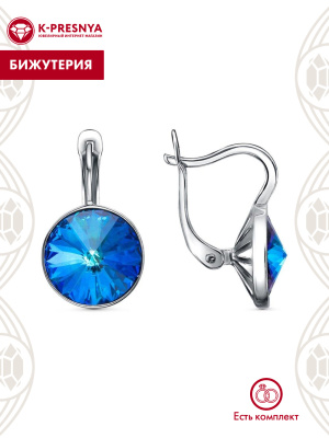 Серьги бижутерия, покрытие - серебрение с оксидированием, вставка - стекло ювелирное preciosa