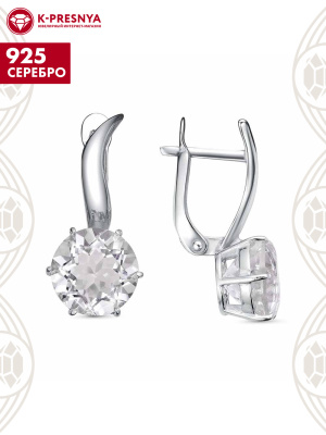 Серьги серебро 925 пробы, покрытие - родирование, вставка - горный хрусталь