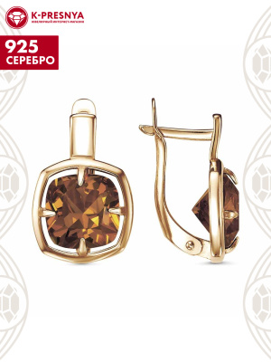 Серьги серебро 925 пробы, покрытие - золочение, вставка - ситалл собственной огранки