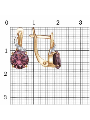 Серьги серебро 925 пробы, покрытие - золочение, выборочное родирование, вставка - фианит (недрагоценный камень)