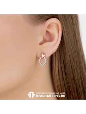 Серьги серебро 925 пробы, покрытие - золочение, выборочное родирование, вставка - фианит (недрагоценный камень)