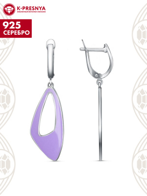 Серьги серебро 925 пробы, покрытие - платинирование, отделка - эмаль, без вставок