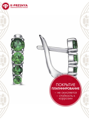 Серьги бижутерия, покрытие - платинирование, вставка - искусственная шпинель