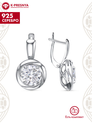 Серьги серебро 925 пробы, покрытие - платинирование, вставка - фианит (недрагоценный камень)