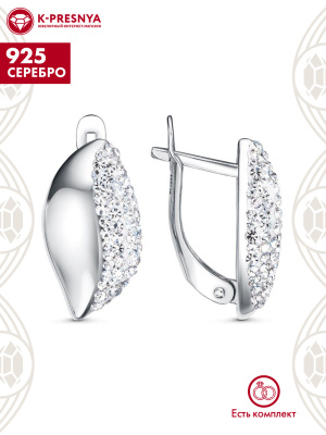 Серьги серебро 925 пробы, покрытие - родирование, вставка - стекло ювелирное preciosa