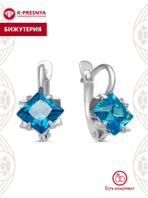 Серьги бижутерия, покрытие - серебрение, вставка - фианит (недрагоценный камень)