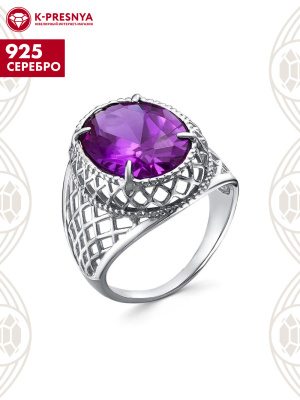 Кольцо серебро 925 пробы, покрытие - родирование, вставка - синтетический корунд