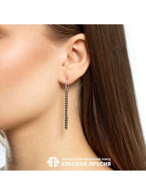 Серьги серебро 925 пробы, покрытие - родирование, вставка - фианит (недрагоценный камень)