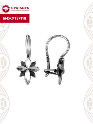 Серьги бижутерия, покрытие - серебрение с оксидированием, отделка - алмазная грань, без вставок
