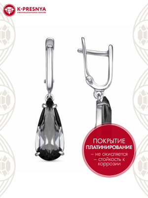 Серьги серебро 925 пробы, покрытие - платинирование, вставка - стекло ювелирное собственной огранки