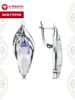 Серьги бижутерия, покрытие - серебрение с оксидированием, вставка - стекло ювелирное собственной огранки