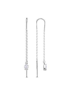 Серьги серебро 925 пробы, покрытие - родирование, вставка - фианит (недрагоценный камень)