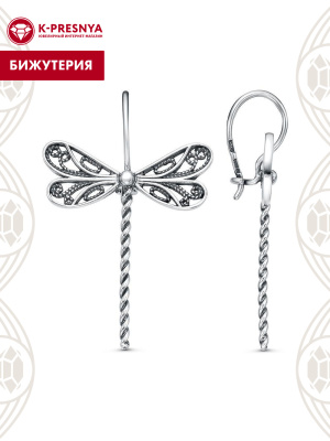 Серьги бижутерия, покрытие - серебрение с оксидированием, без вставок