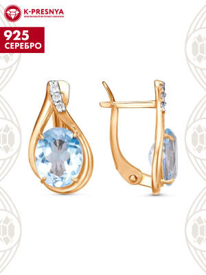 Серьги серебро 925 пробы, покрытие - золочение, выборочное родирование