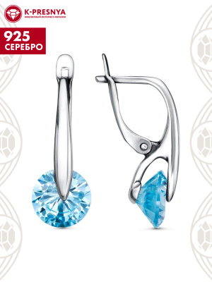 Серьги серебро 925 пробы, покрытие - оксидирование, вставка - фианит (недрагоценный камень)